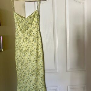 Long Floral Yellow open back Dress
